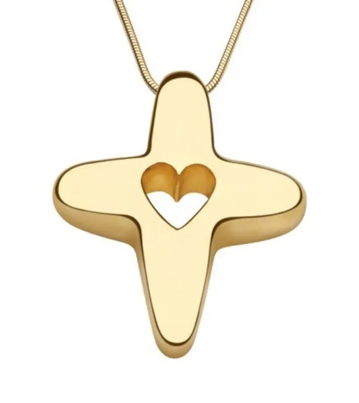 Yellow 14K Gold "God Is Love" Cross Pendant 1
