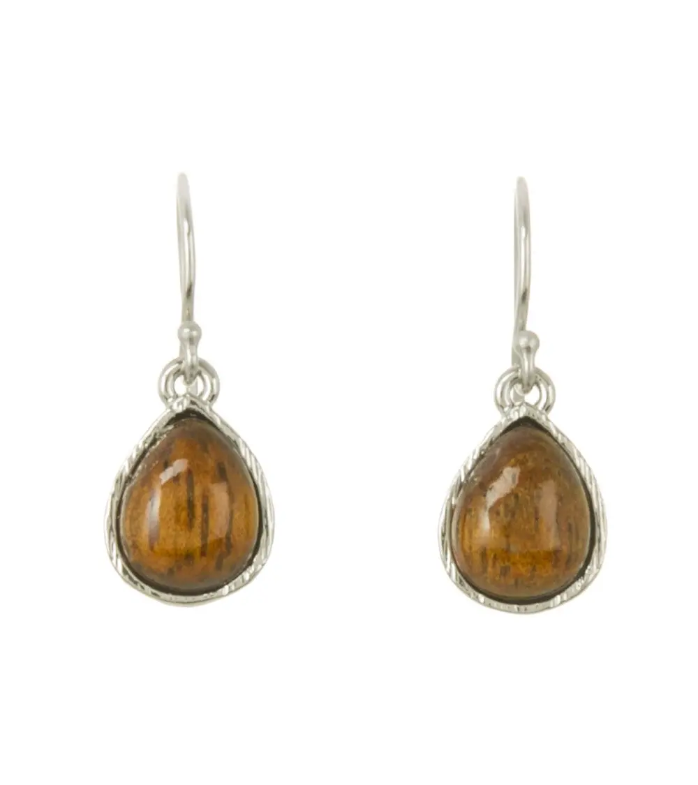 Koa Single Tear Earrings Rhodium 1