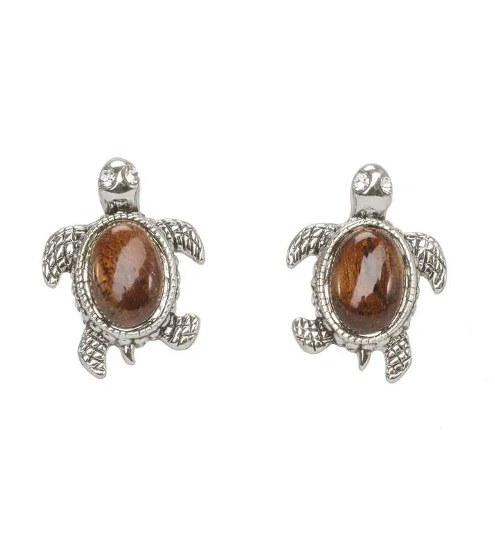 Koa Rhodium Turtle Earrings 1