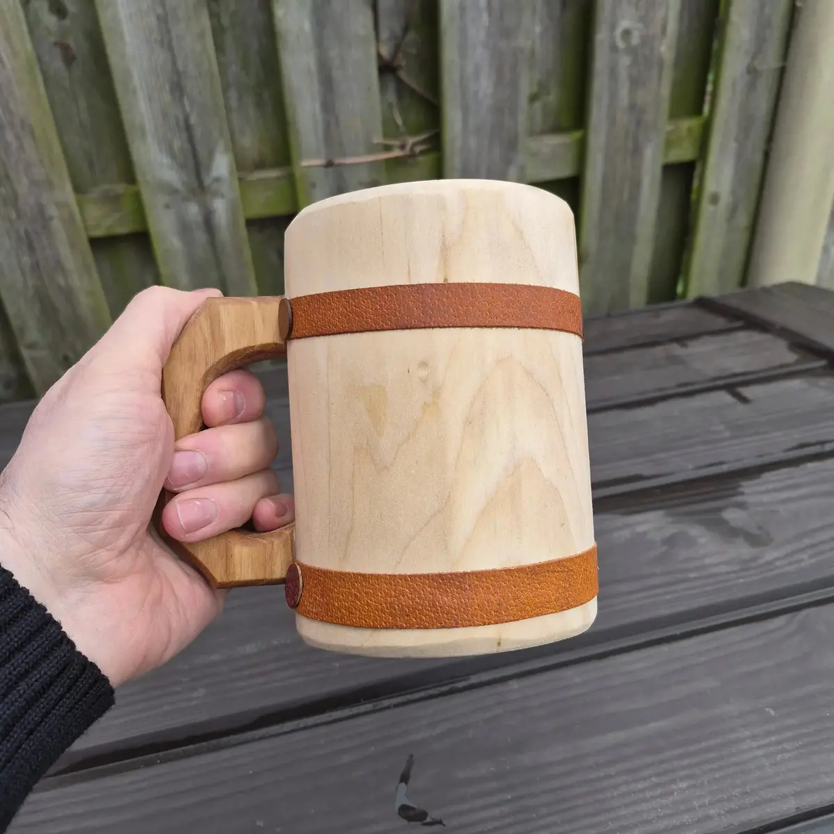 Hand-Carved Medieval Style Alder Wood Beer Tankard 3