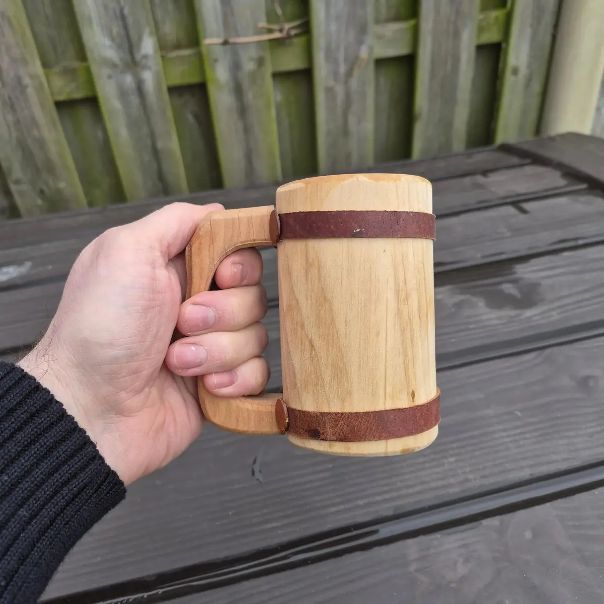 Hand-Carved Medieval Style Alder Wood Beer Tankard 2