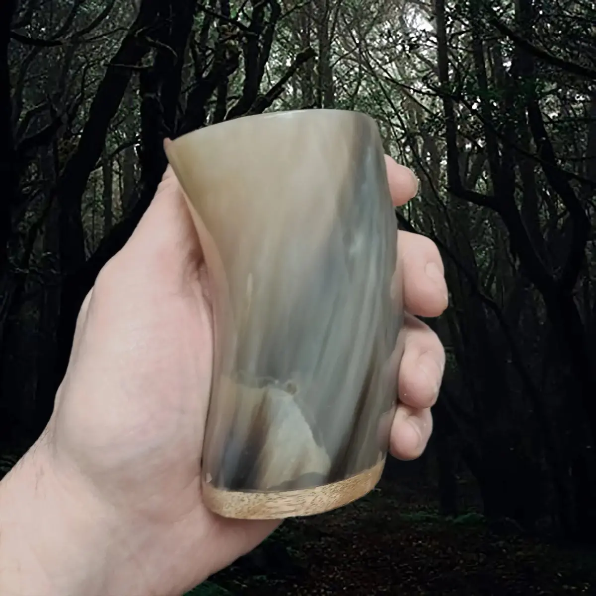 Horn Mead Cup With Wood Base 2