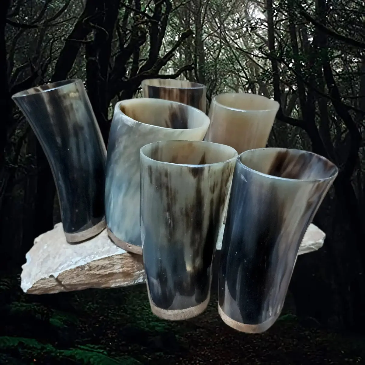 Horn Mead Cup With Wood Base 1