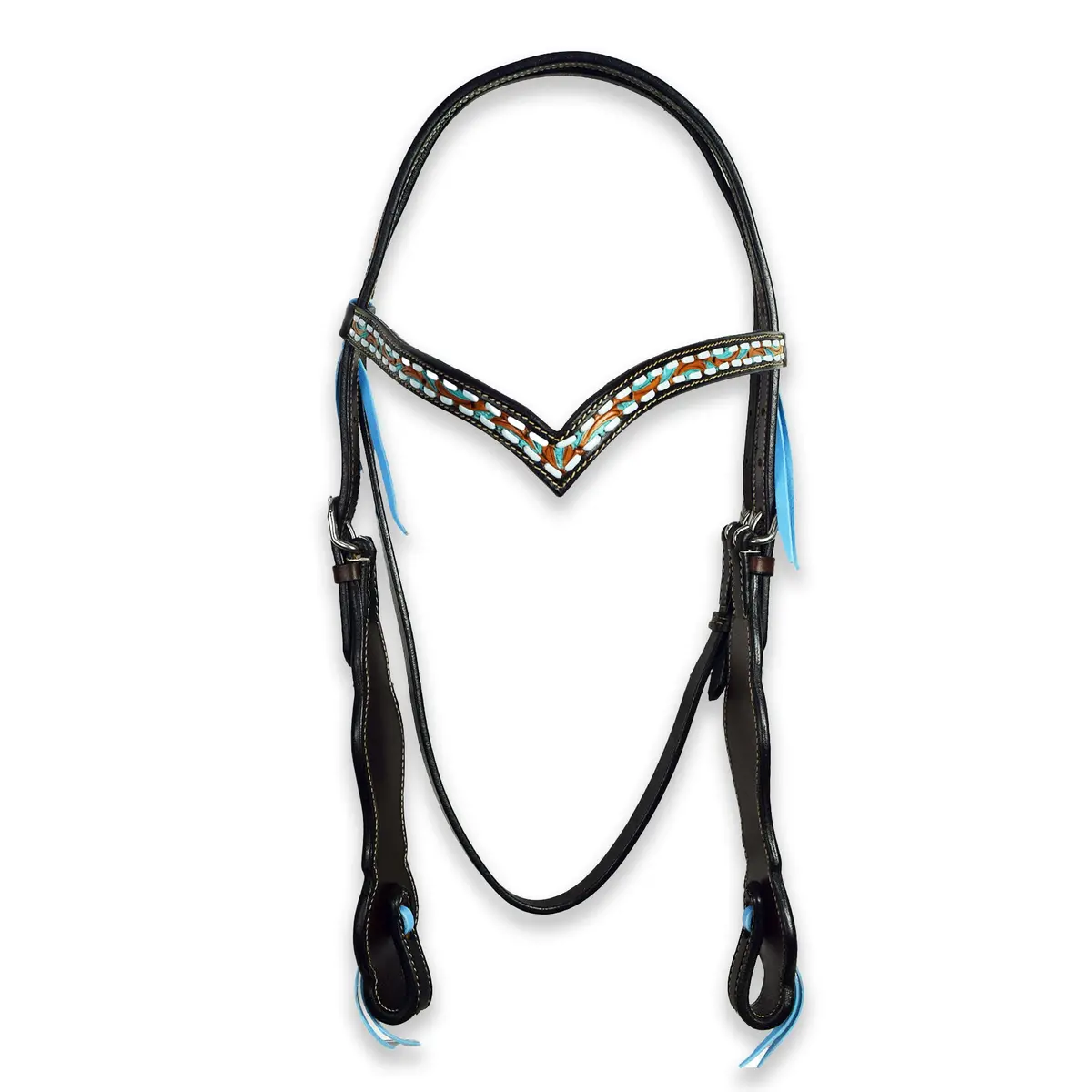 Ezy Ride  Bridle V Brow With Turq Buckstitch Two Tone 1