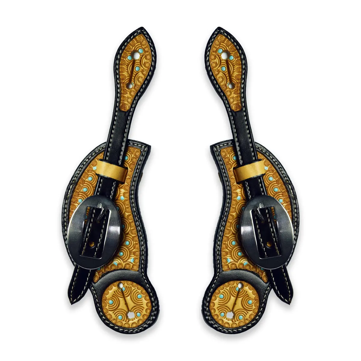 Ezy Ride Spur Strap Cowboy Shaped With Stamping And Turquiose Dots Two Tone 1