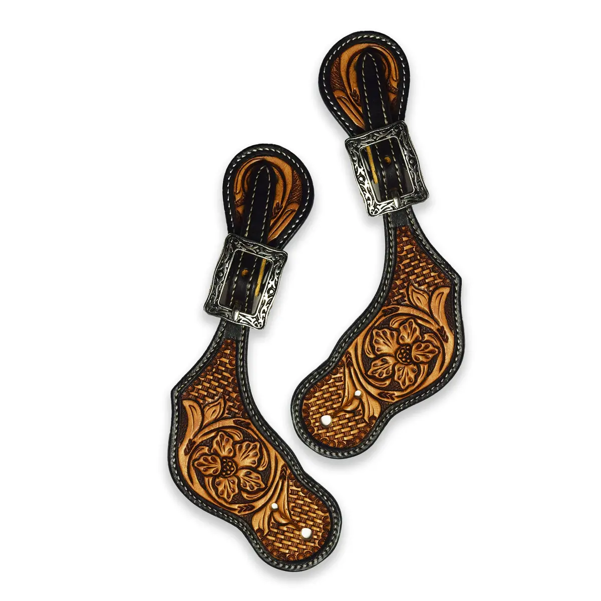 Ezy Ride Spur Strap Shaped Floral Stamping With Antique Buckle Two Tone 1