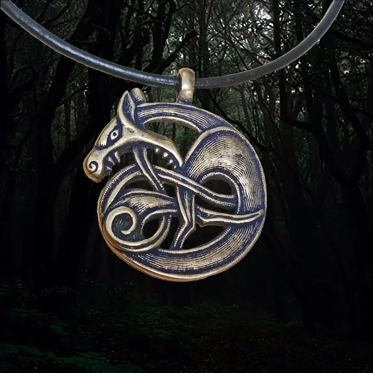 Large Bronze Fenrir Viking Wolf Pendant 1