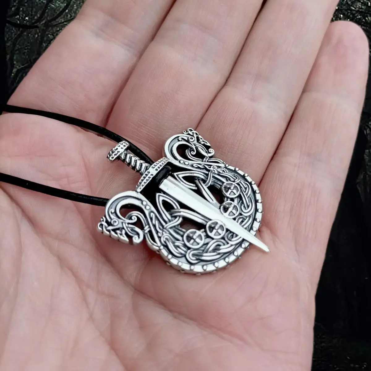 Silver Drakkar Viking Ship With Sword Pendant 1