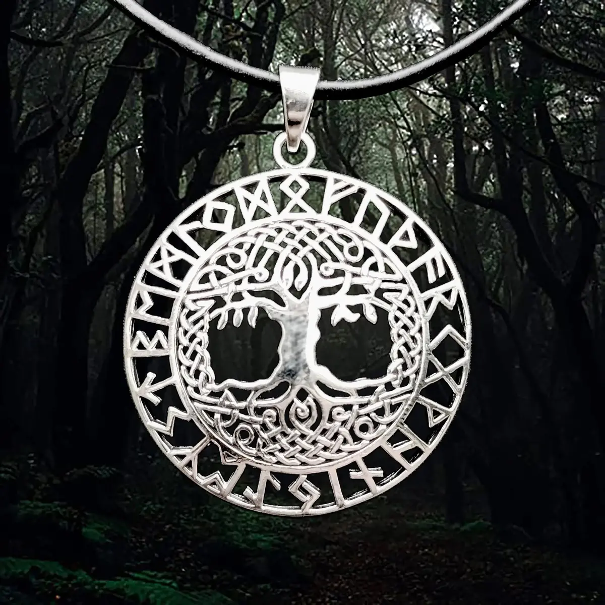 Large Silver Yggdrasil Runic Pendant 1