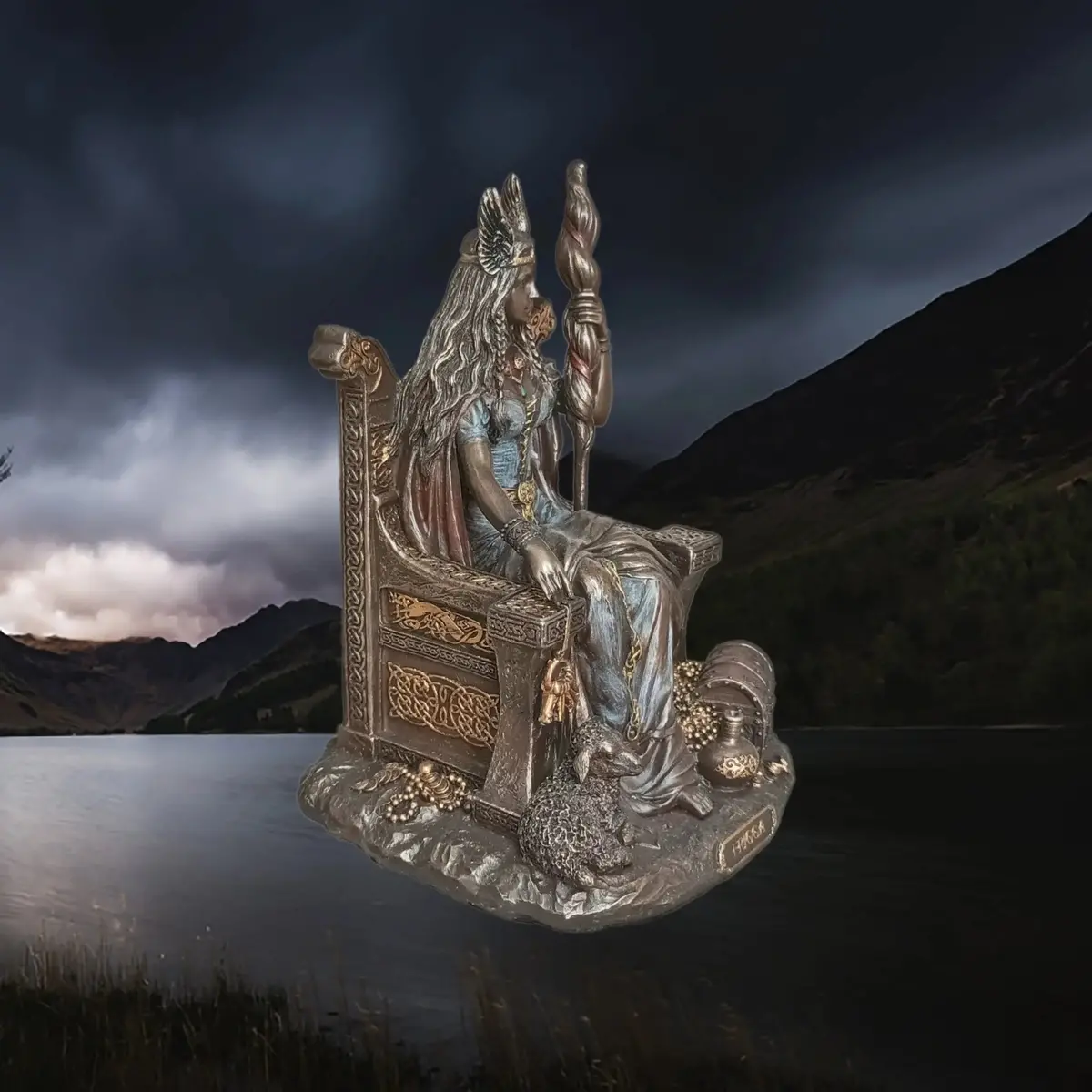 Large Resin Seated Frigga Statue - Norse God Mythology 2