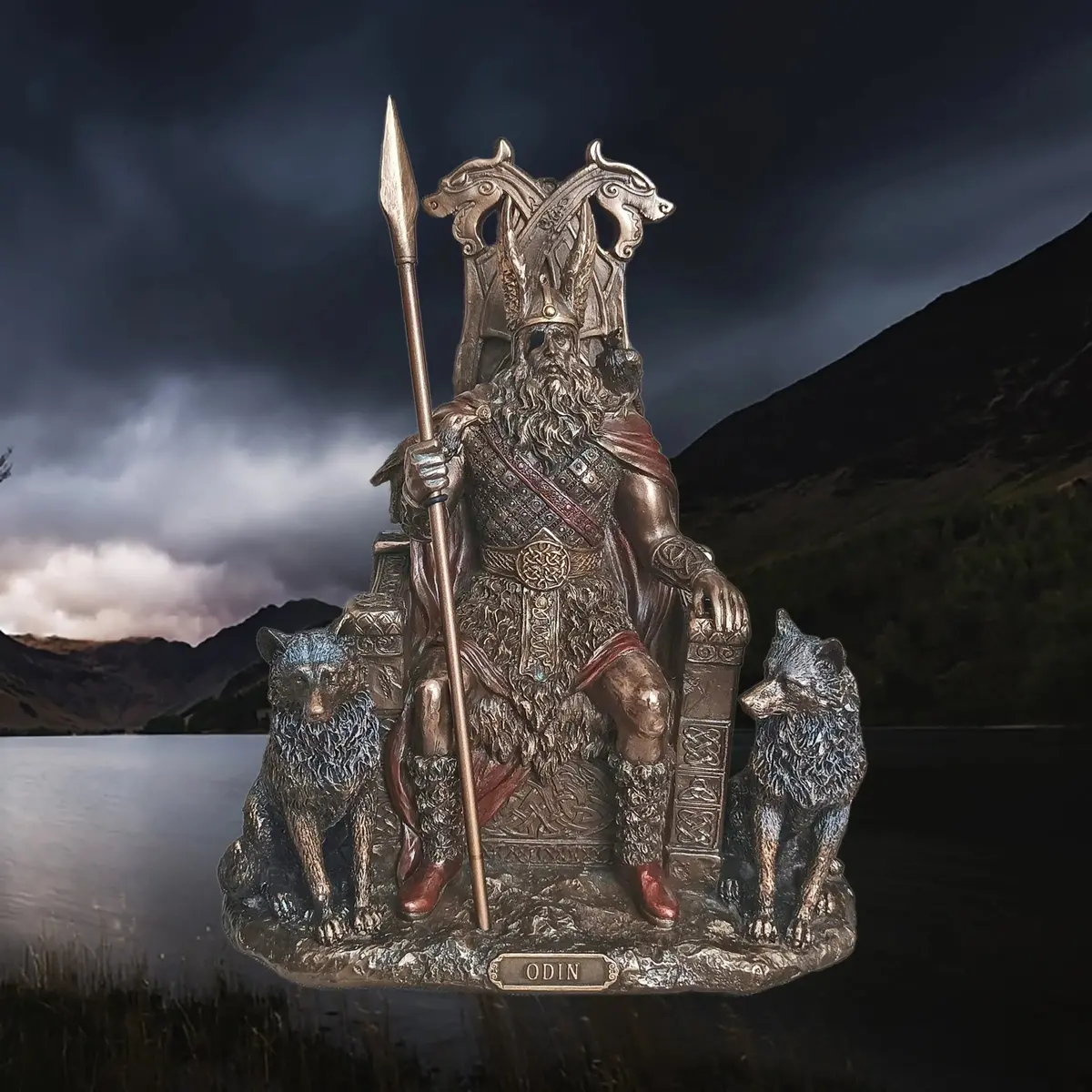 Large Resin Seated Odin Statue - Norse God Mythology 1
