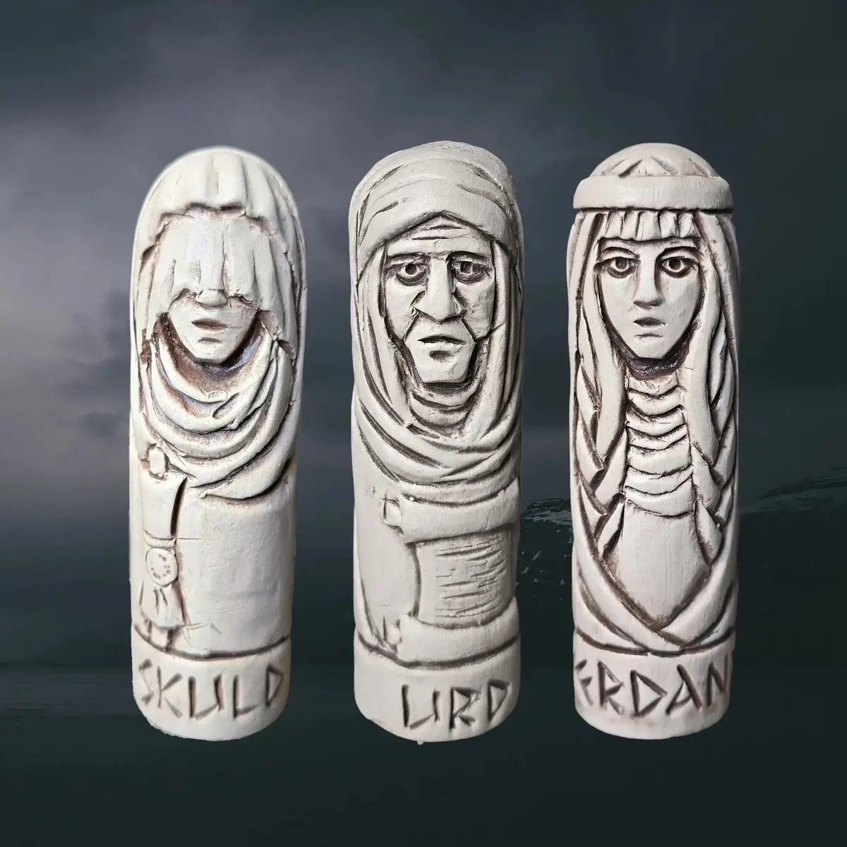 Hand-Crafted Ceramic Norns Statuettes - Urd, Verdandi & Skuld 1