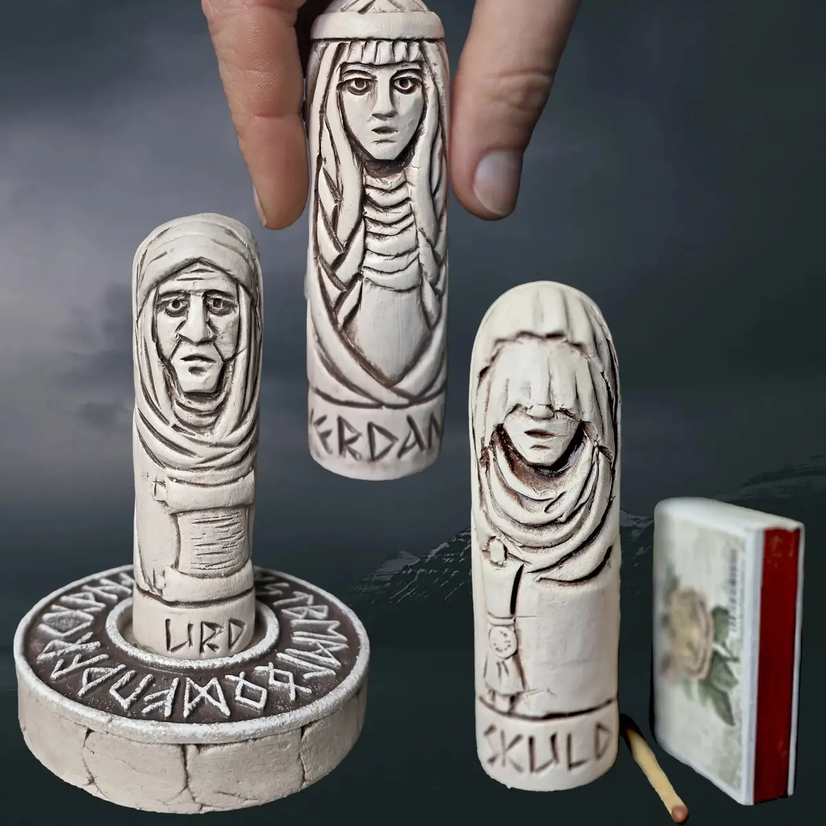 Hand-Crafted Ceramic Norns Statuettes - Urd, Verdandi & Skuld 2