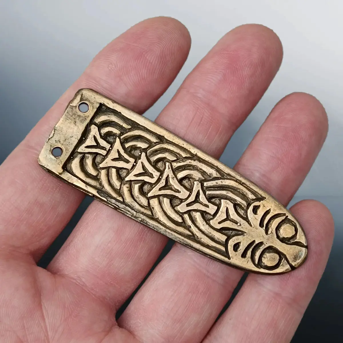 Large Bronze Borre Viking Strap End 1