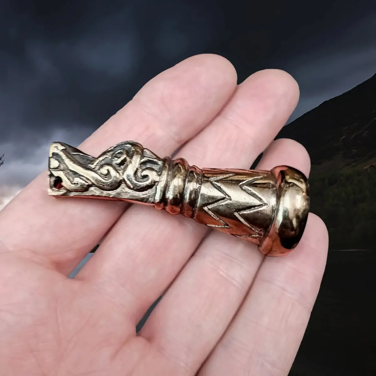 Large Bronze Viking Drinking Horn Finial With Gotland Dragon Head 1