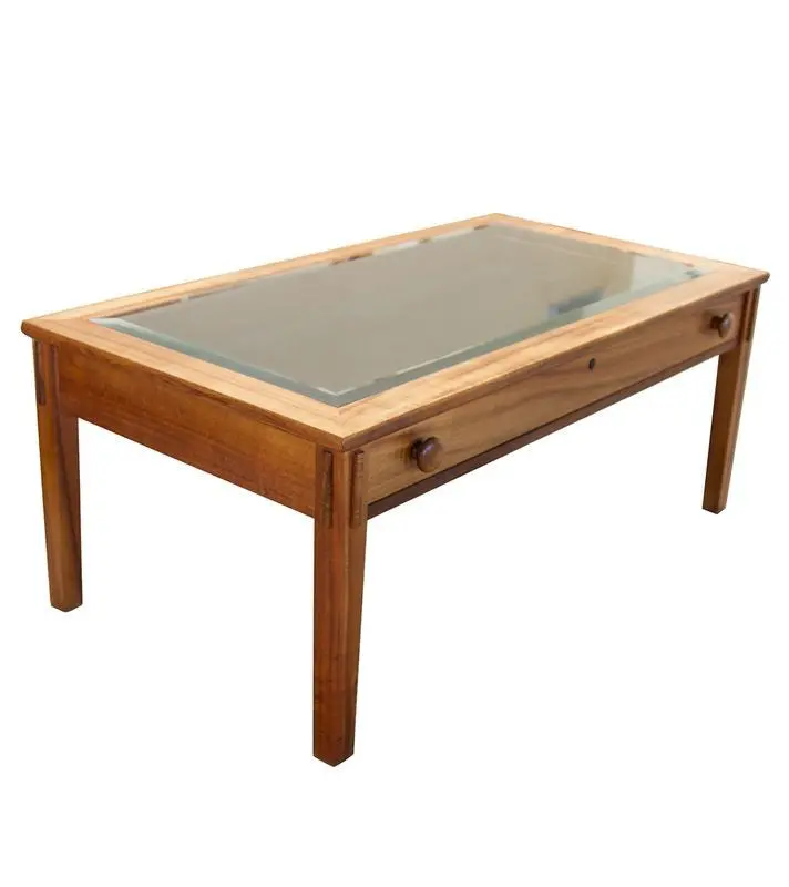 Plantation Coffee Table With Glass Top And Drawer 1