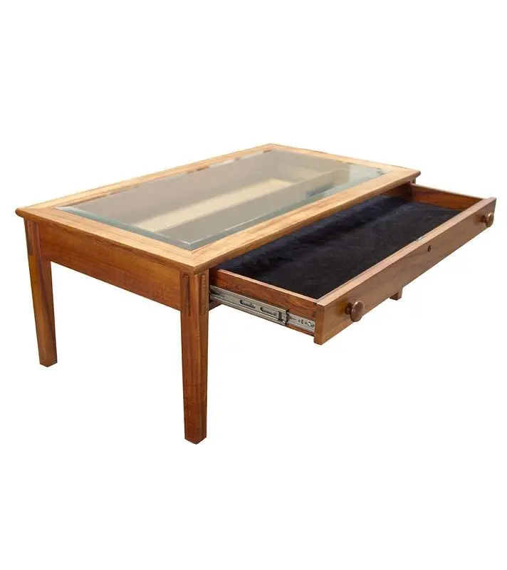 Plantation Coffee Table With Glass Top And Drawer 2