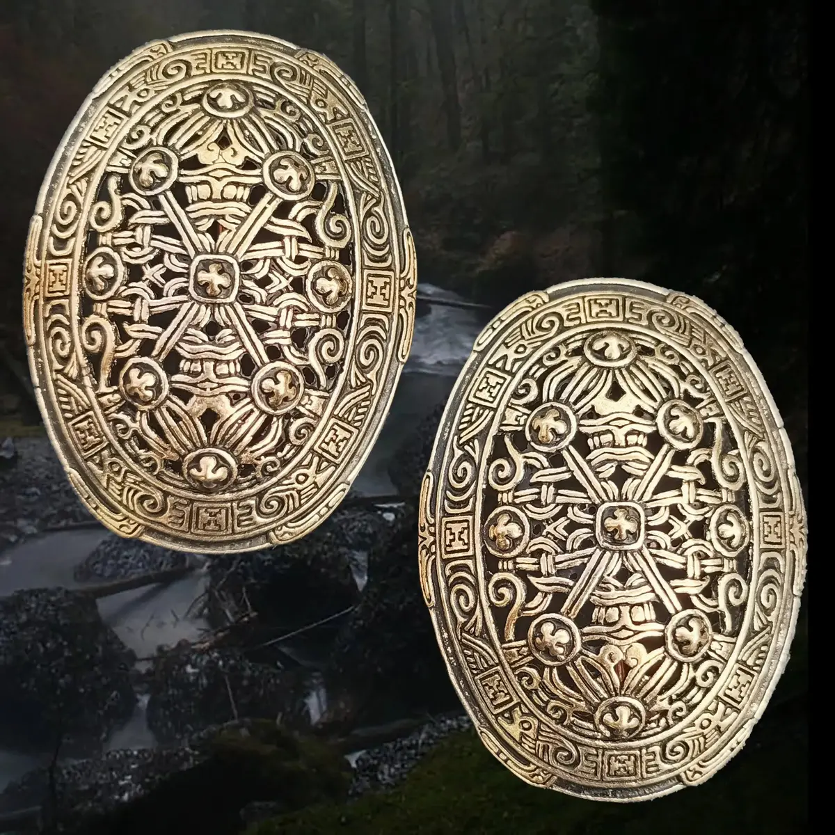 Bronze Borre Style Openwork Viking Tortoise Brooches 1