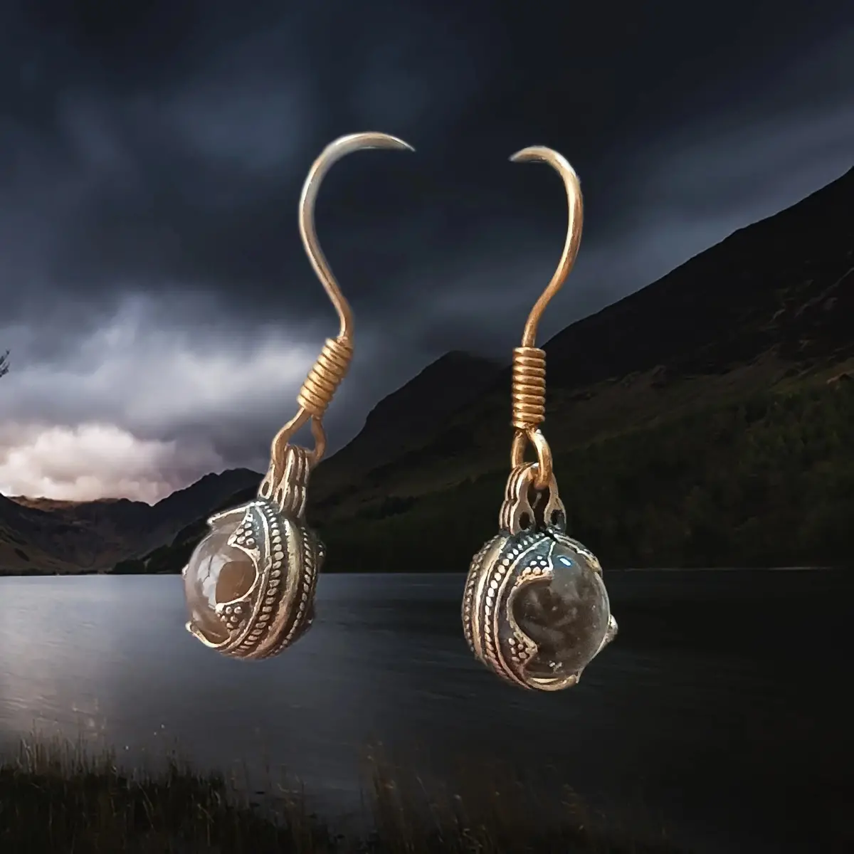 Bronze Gotland Crystal Ball Earrings 1