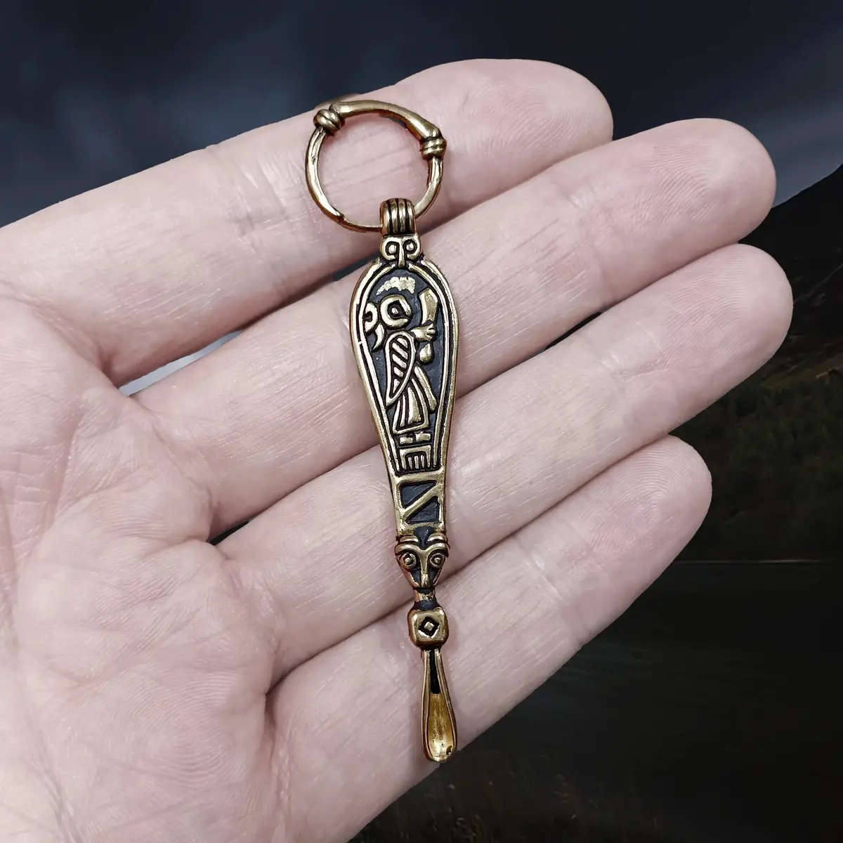 Viking Age Replica - Bronze Ear Spoon Viking Pendant With Ring Hanger 1