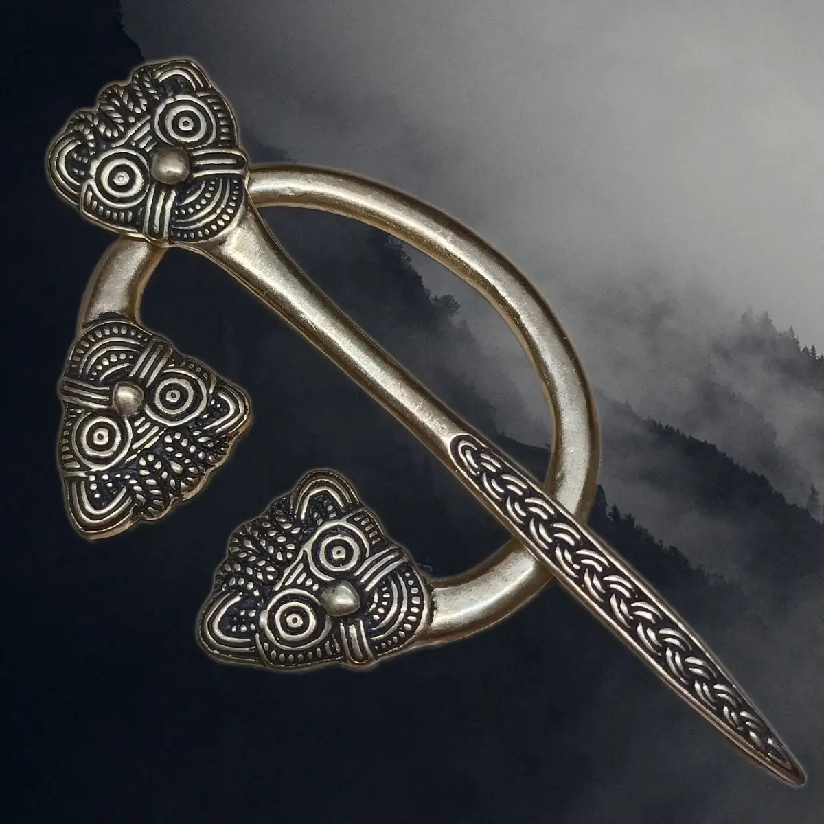 Viking Age Replica Bronze Danish Cloak Pin With Viking Heads 1