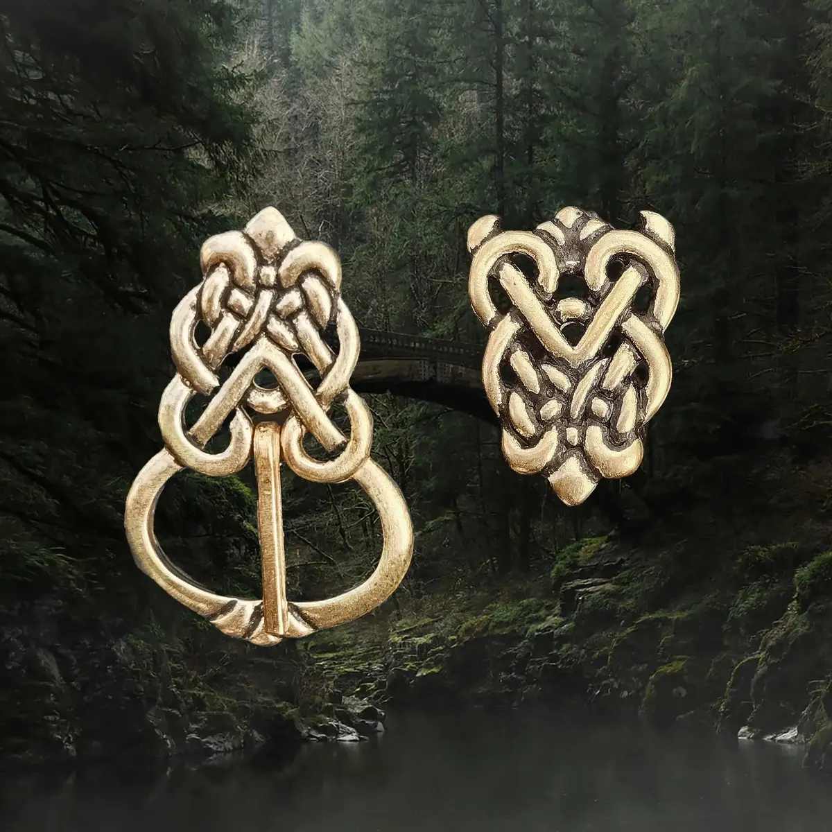 Viking Age Replica - Bronze Ringerike Style Knotwork Viking Buckle Set 1