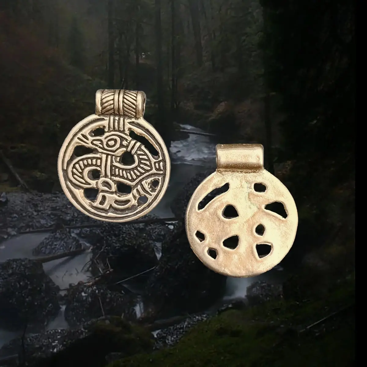 Viking Grave Find Replica - Round Bronze Viking Dragon Pendant 1