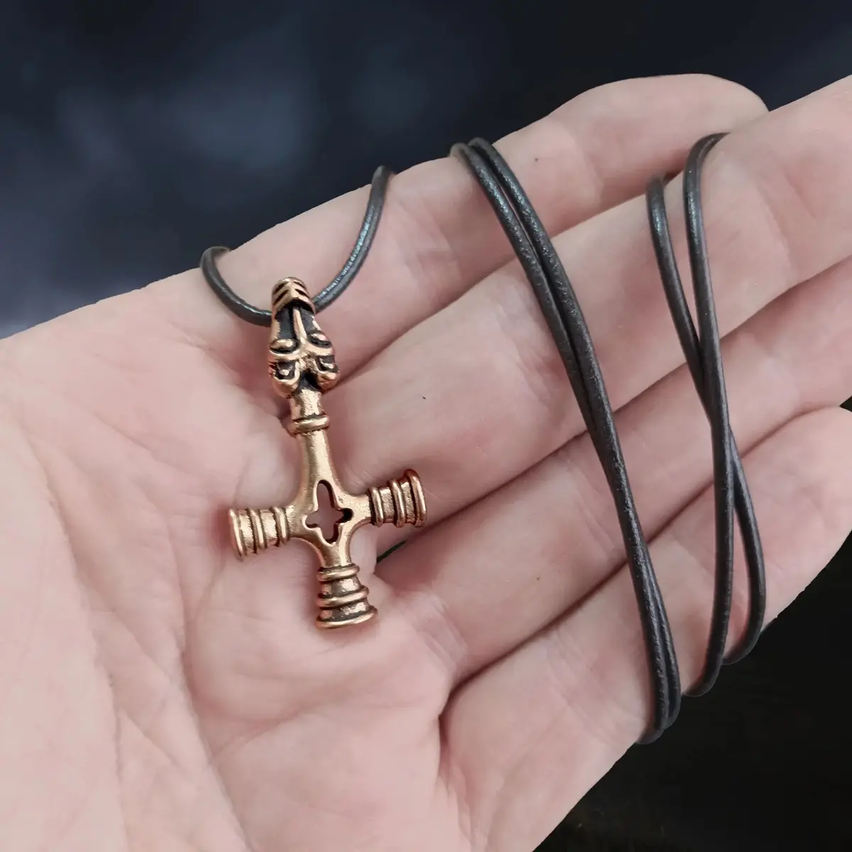 Bronze Wolf Cross Thors Hammer Pendant 1