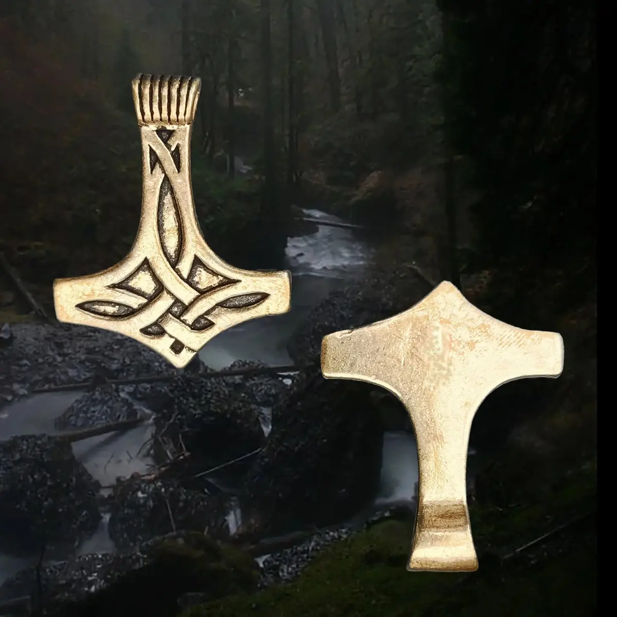 Bronze Thors Hammer Pendant With Knotwork Design 1