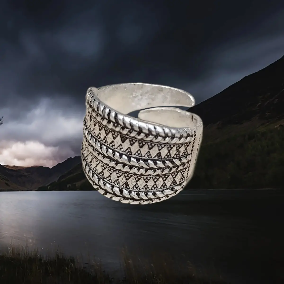Decorated Silver Replica Viking Ring 3