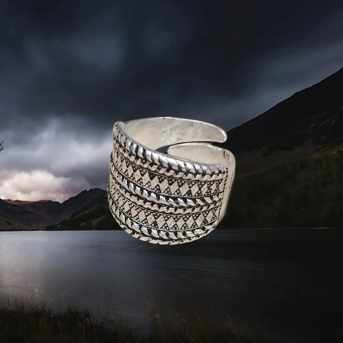 Decorated Silver Replica Viking Ring 2
