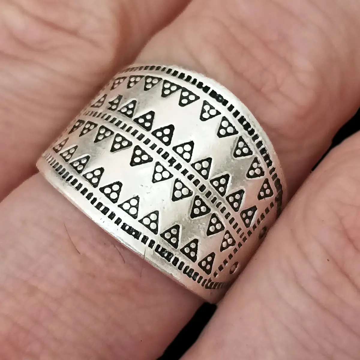 Viking Age Replica - Silver Plated Replica Embossed Ring From Rone 1