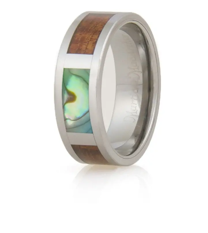 Handcrafted Koa Wood Eternity Ring with Paua Shell Inlay - Image 3