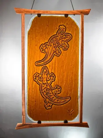 Glass Tattoo Art "Moʻo (Gecko)" By Roger Pawley 1