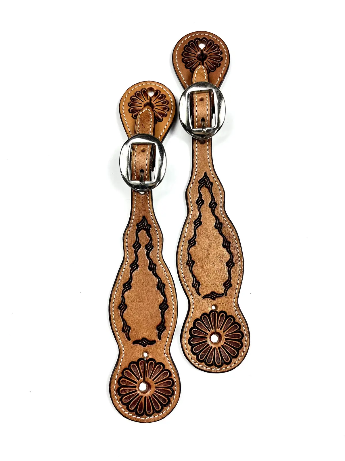 Ezy Ride Spur Strap With Dark Border Stamp With Floral Ends Natural 1