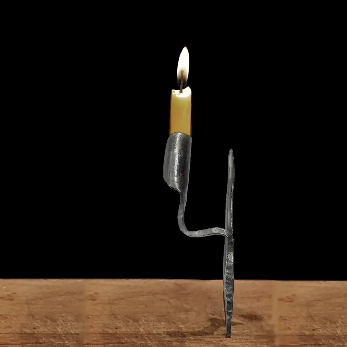 Hand-Forged Replica Medieval Iron Candle Holder With Upper Spike 1