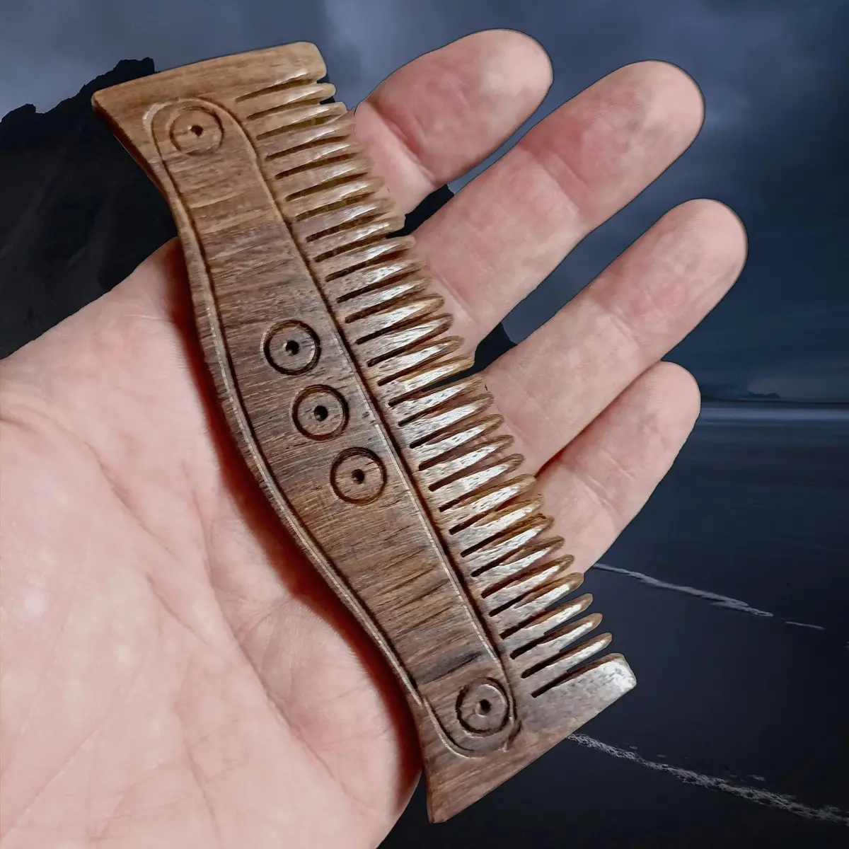 Decorated Wood Viking Comb 1