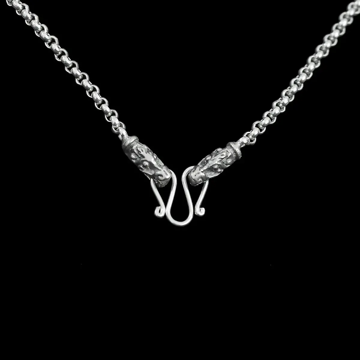 Sterling Silver Anchor Chain Viking Necklace With Gotland Dragon Heads 1