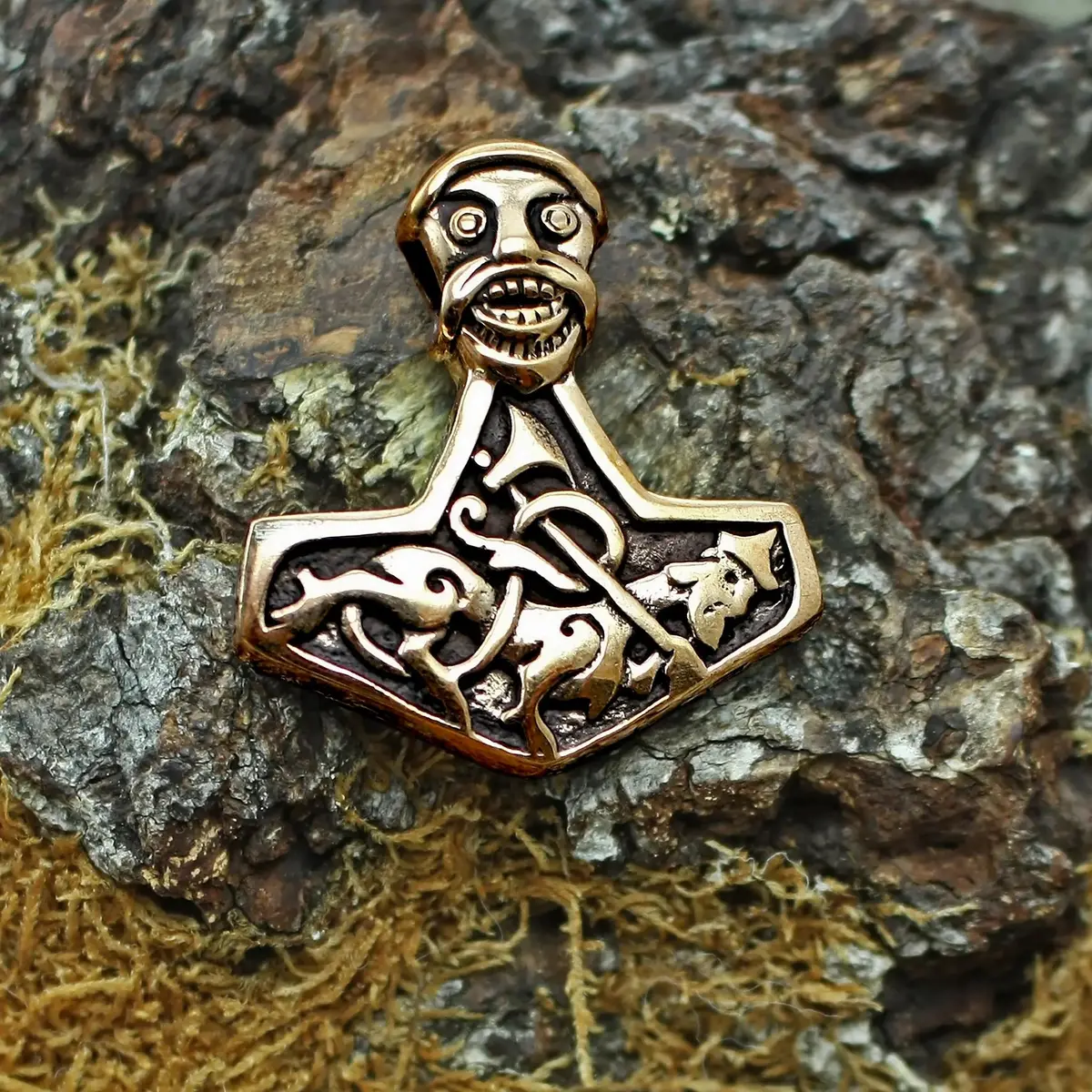 Bronze God Beast Thors Hammer Pendant 2