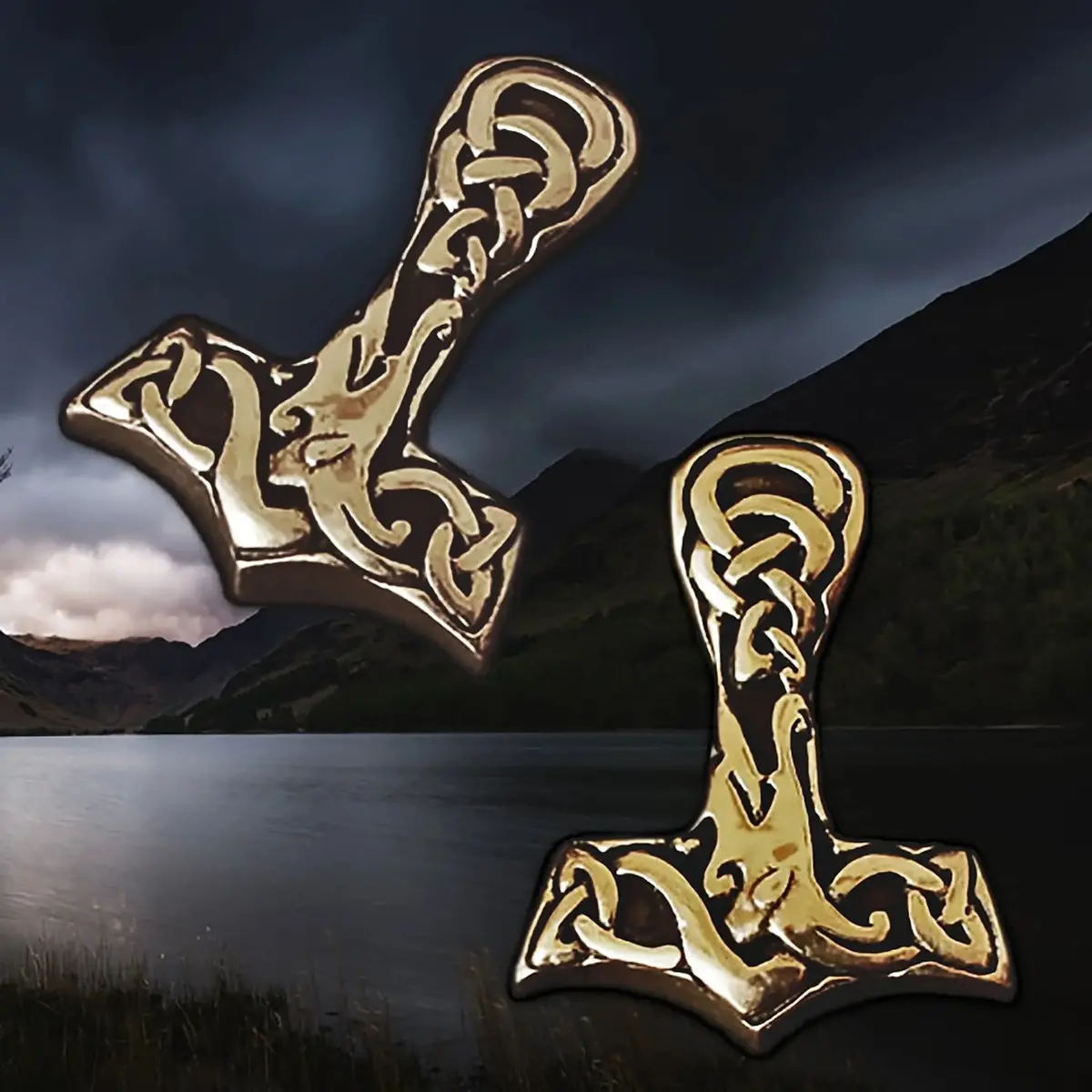 Large Bronze Interlace Thors Hammer Pendant 1