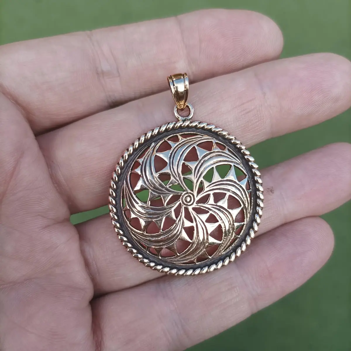 Large Bronze Sun Wheel Pendant 1