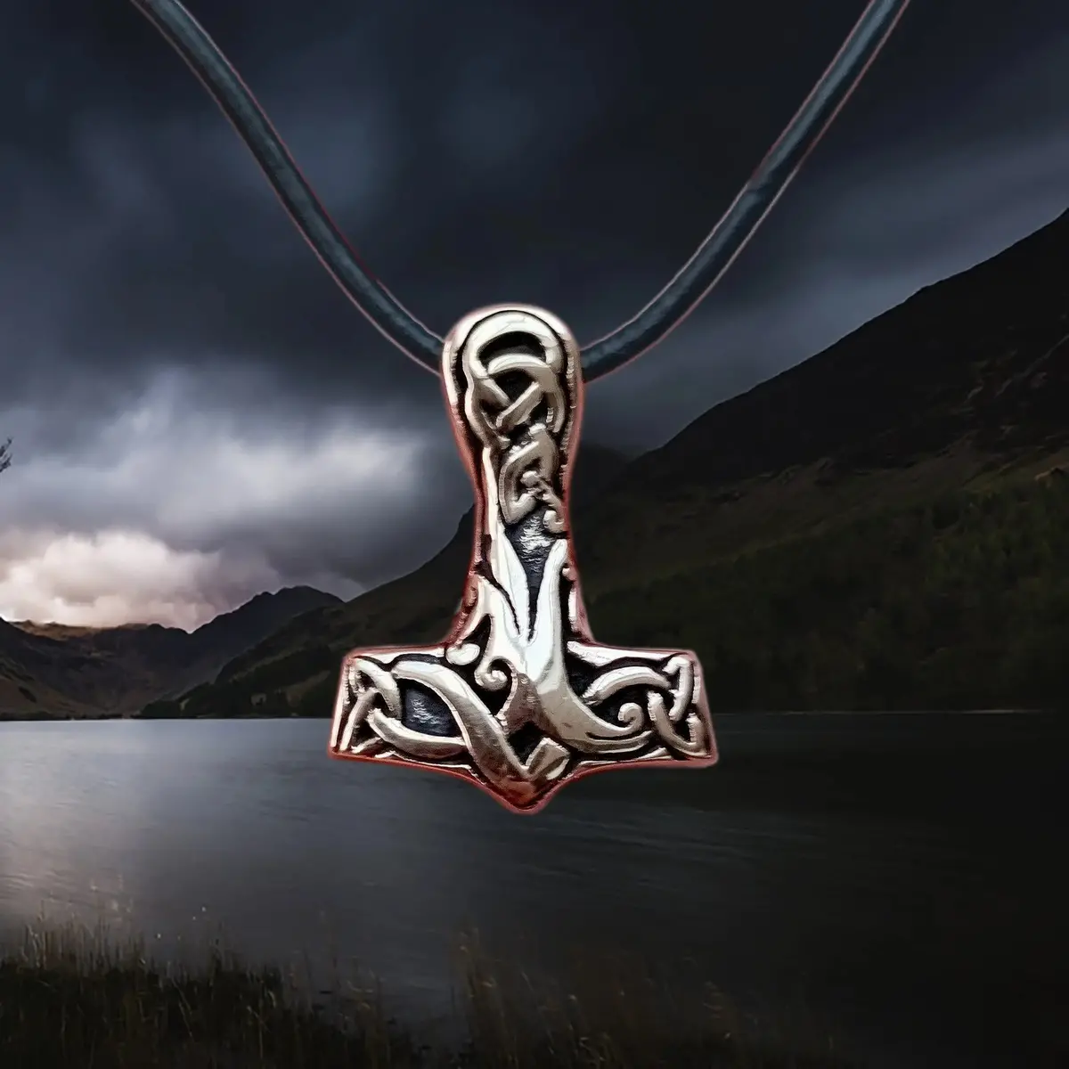 Medium Bronze Interlace Thors Hammer Pendant 1