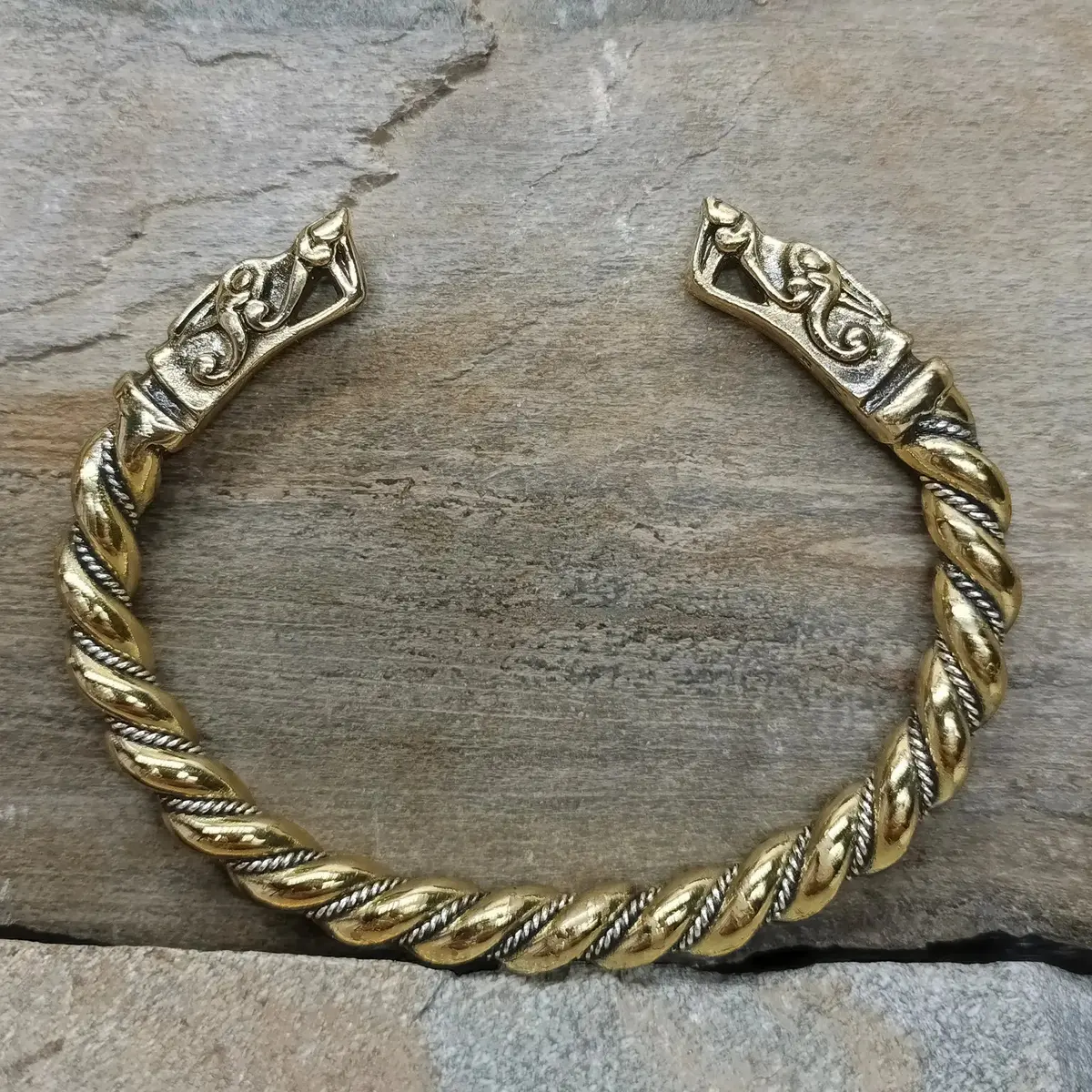 Handmade Twisted Bracelet In Bronze & Silver - Gotlandic Dragon Heads 1