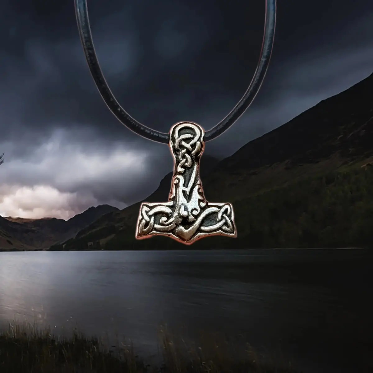 Small Bronze Interlace Thors Hammer Pendant 1