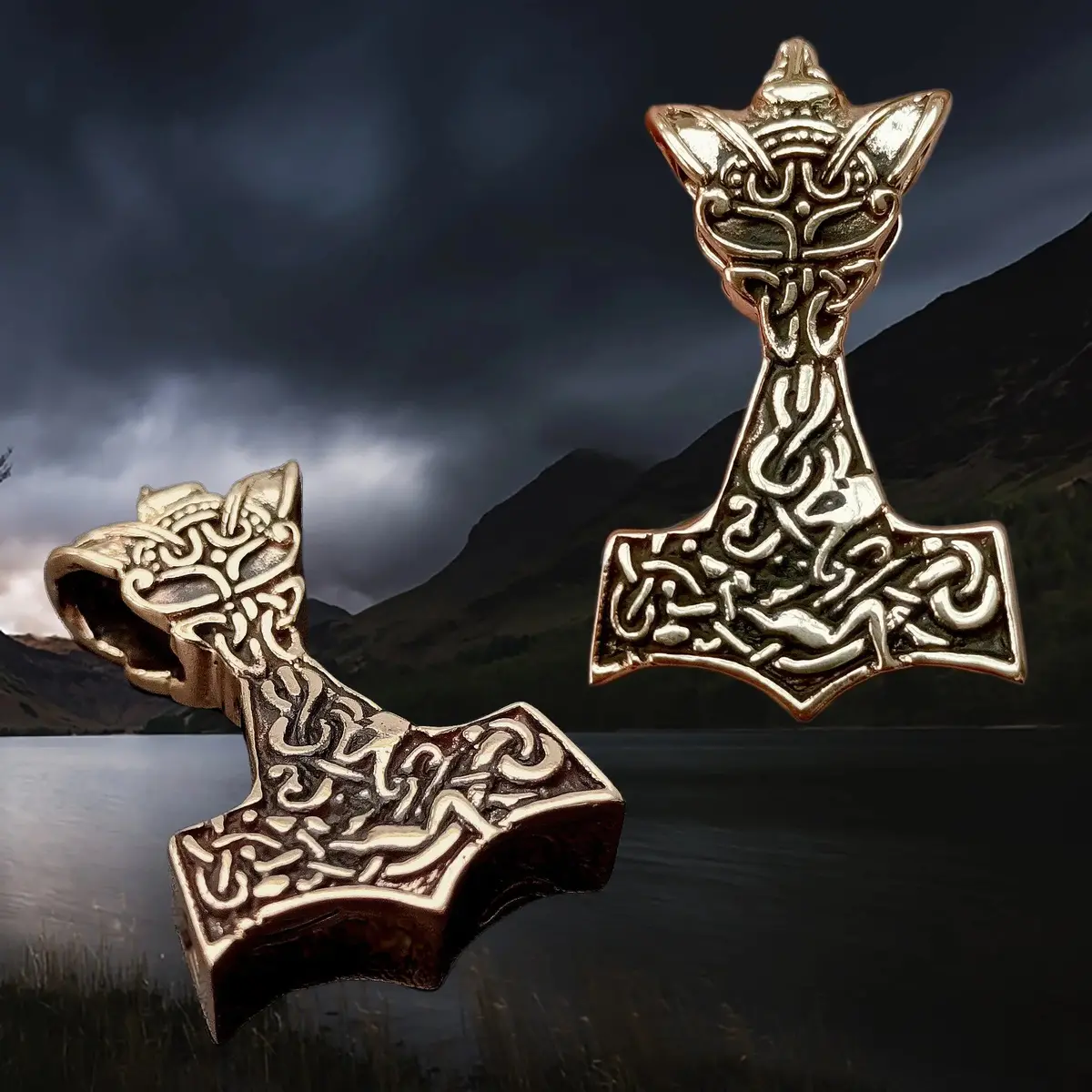 Bronze Wolf Thors Hammer Pendant 1