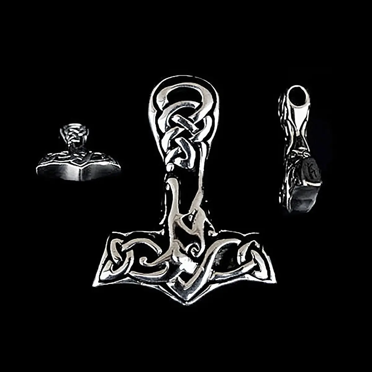 Large Silver Interlace Thors Hammer Pendant 1