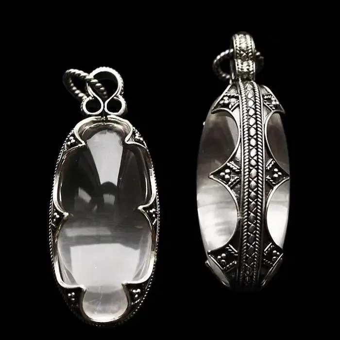 Large Silver Filigree Crystal Pendant 1