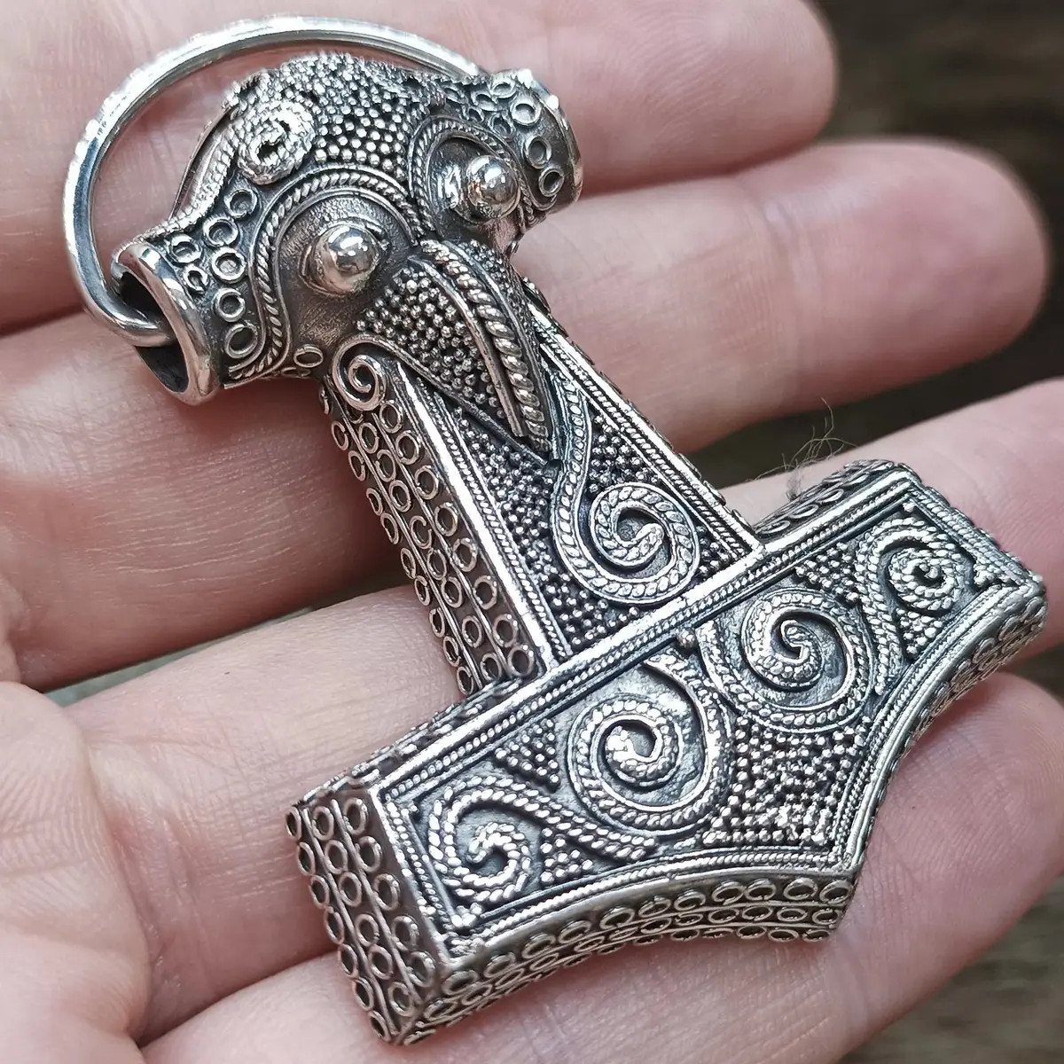 Large Silver Filigree Thors Hammer Pendant Replica From Kabara 1
