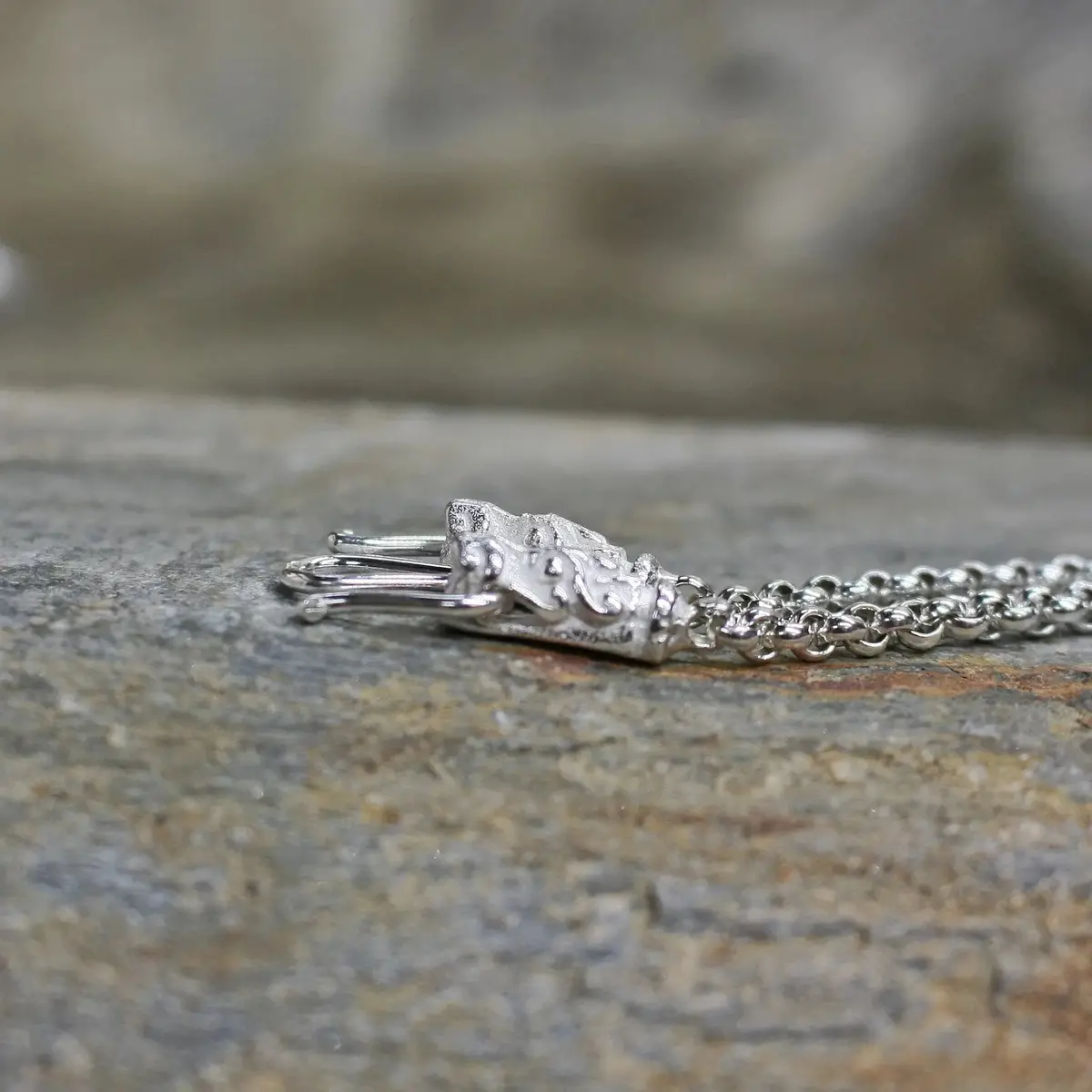 Sterling Silver Anchor Chain Viking Necklace With Gotland Dragon Heads 3