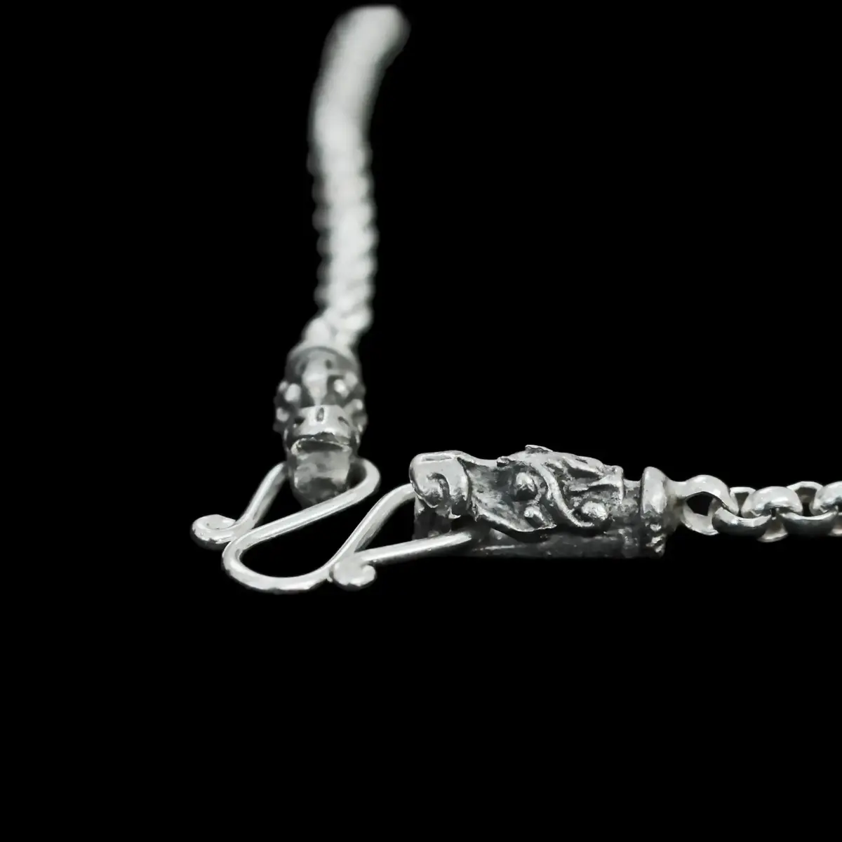Sterling Silver Anchor Chain Viking Necklace With Gotland Dragon Heads 2